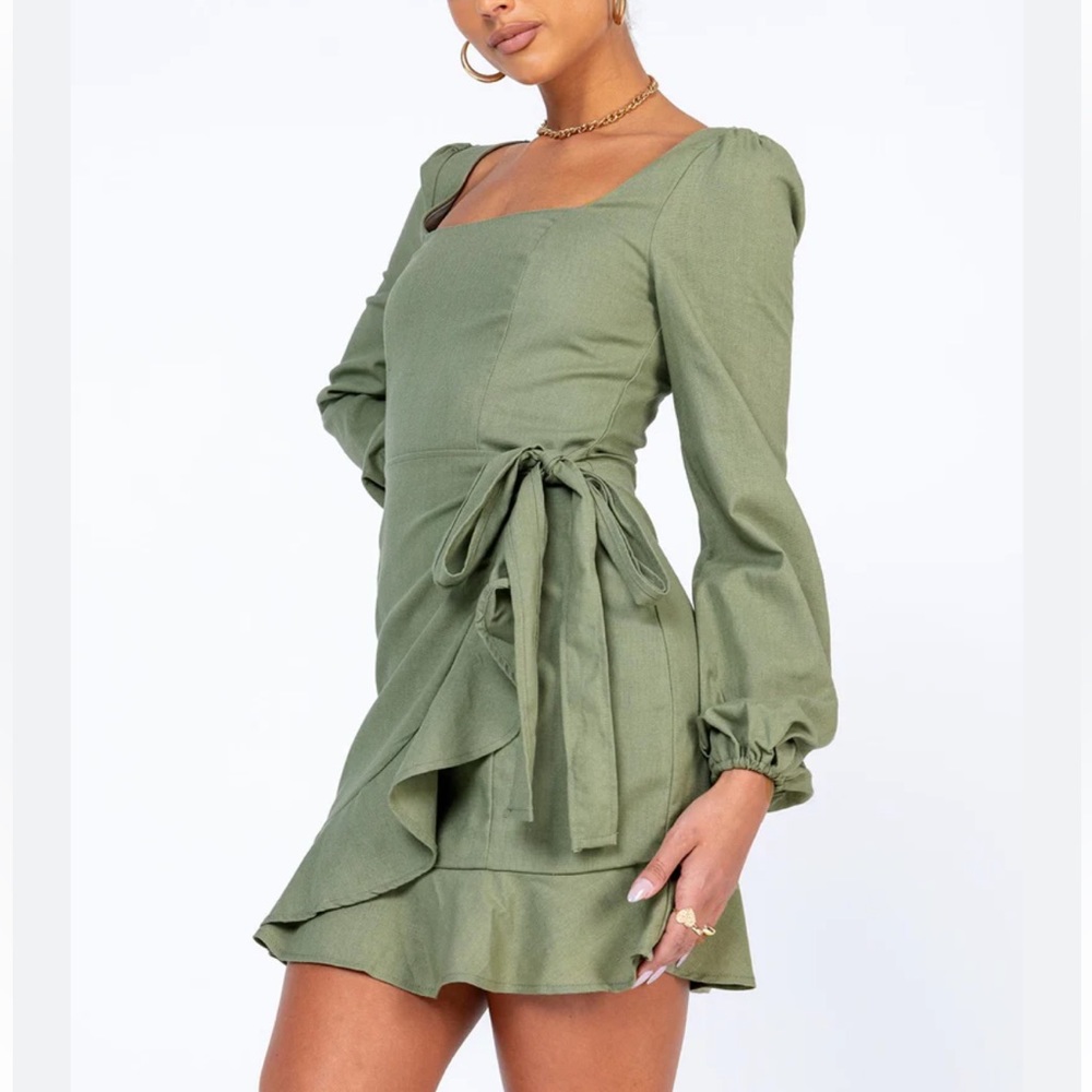 Princess Polly Green Villa Mini Wrap Dress